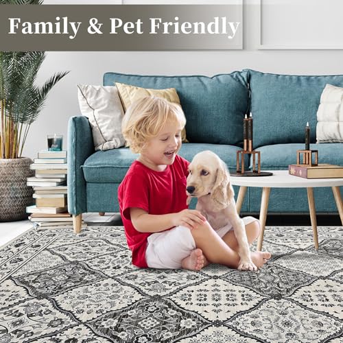 Caromio HNX-CJ BAGE RUG-GREY57-10U08LVF 5X7 Washable Rug Living Room Vintage Rug Indoor Non Slip Throw Floor Cover Carpet Traditional Tribal Accent Rug Oriental Medallion Rug Large Throw Carpet For Bedroom Kitchen Nursery thumb #3