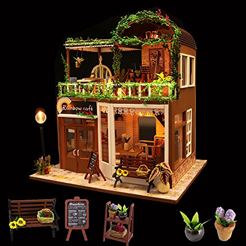 Cuteroom Puppenhaus-Set aus Holz, Puppenhaus, Miniatur, mit Möbeln und Staubschutz, handgefertigt, für Teenager… – Bild 7