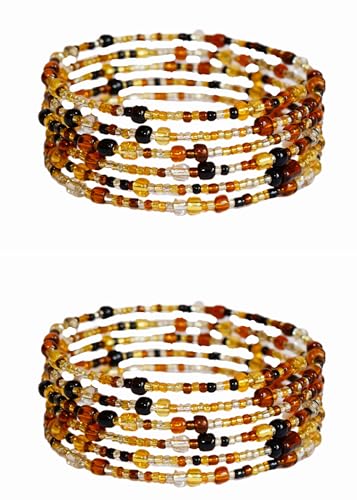 TEMBO AFRICA Set of 2 Handmade Beaded Bracelets for Women - Wrap Bracelets - Boho Jewelry Gifts - Brown
