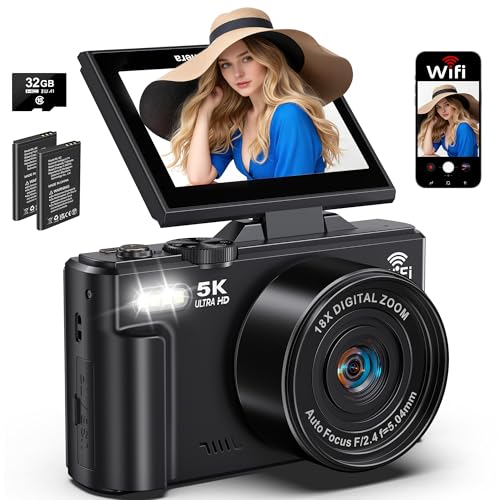 5K Digital Camera for Photography, 75MP WiFi Vlogging Camera for YouTube with 3' 180° Flip Screen,...