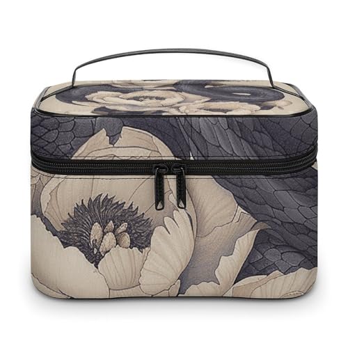 Foldable Travel Luggage Bag for Men And Women, Dry And Wet Separation Portable Travel Luggage Bag, Black Snake And Flower Printed Waterproof Sports Luggage Bag, Fitness Bag