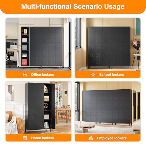 Image of Metal Locker with 15 Doors Employees Locker, Metal Storage Locker with Hooks, 72 inch Storage Cabinet Lockers for Employees, Home, Office, Gym Requires Assembly (15 Doors, Black)