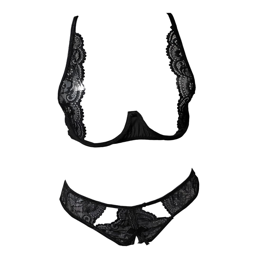 psychovest Women's Sexy Lace Sideways Bra and Panty Lingerie Set Free Size Black-picture-34
