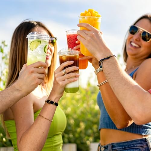 Image of 50 Pack 20OZ Clear Plastic Cups with Lids | Disposable, Iced Coffee Cups, Sip Through Lids, For Cold Beverage Juice Smoothie Milkshake, Wedding Party