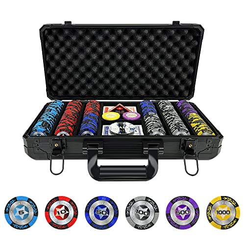 YUZPKRSI Clay Poker Chips, 300PCS 14 Gram Poker Chip Set with K-Type Shock Resistant Poker Case, Numbered Chips, Poker Set for Texas Holdem Blackjack Gambling