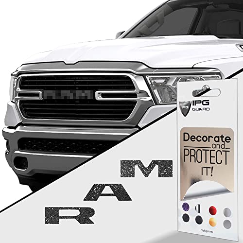 Image of IPG Compatible with 2019-2021 1500 (Tradesman, Bighorn, Laramie, Limited, Rebel) Grille Overlay Stickers Do it Yourself Stickers Set Personalize Your Vehicle (Black Glitter)