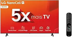 Smart TV 4K 75" LG NanoCell 75NANO80T Processador α5 Ger7 AI Hub de Esportes Alexa/Chromecast integrado webOS 24 Controle Smart Magic