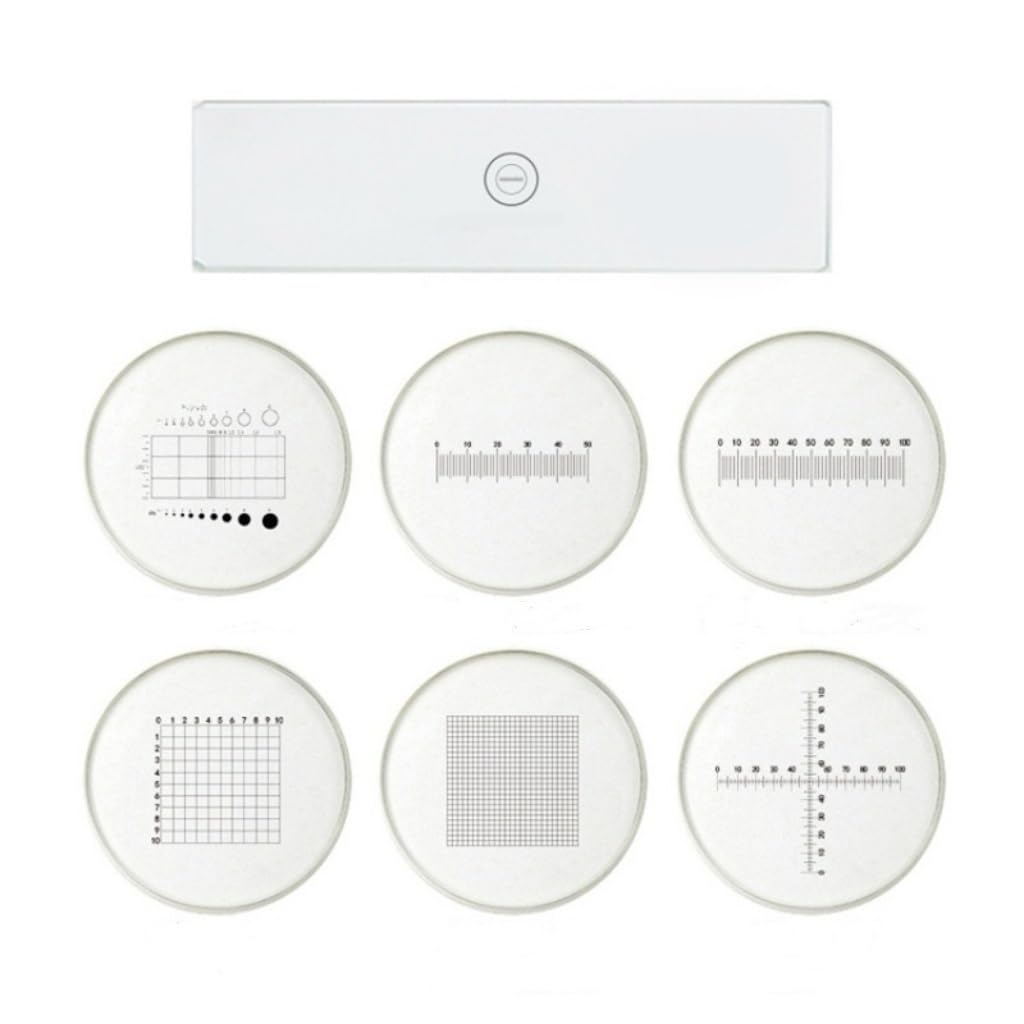 Vidrio 0,01 mm 0,5 mm 0,1 mm Platina de calibración de Objetivo Diapositiva Rejilla microscopio Cruzado Ocular micrómetro Placa de trazado micrómetro(C1-C7 7PCS)