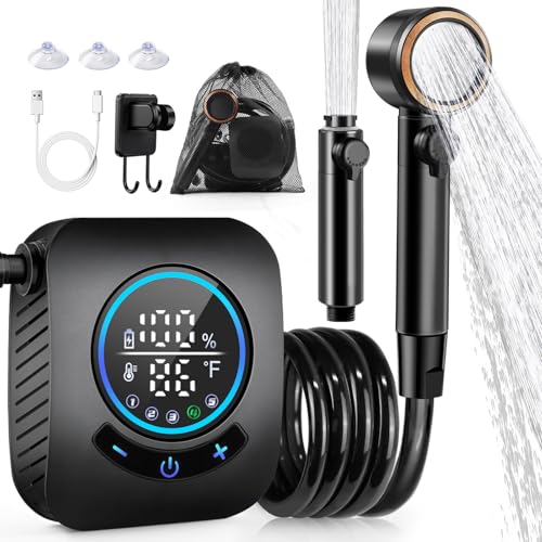 AUTOPkio Portable Shower, bomba de ducha portátil recargable de 8000mAh para camping con 5 modos de velocidad, pantalla LED, impermeable IPX8, kit de ducha eléctrica para exteriores de 10 L/min para viajes, coche, RV, senderismo, playa y mascotas miniatura 1