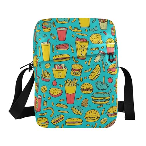 Crossbody Bag Food-inspired Pattern Color Turquoise Messenger Bag for Women Men Purse Shoulder Bag Satchel Bag with Adjustable Strap 214B8047