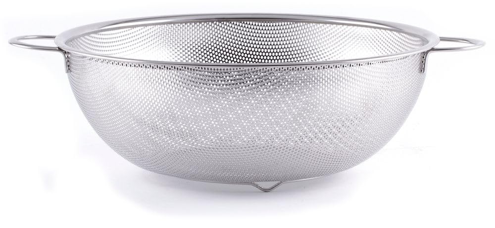 HENDI Escurridor de cocina, colador, para cocinar, lavar, pasta, fideos, espaguetis, frutas, verduras, ensaladas, redondo, perforado, con base y 2 asas, ø31.5cm, acero inoxidable