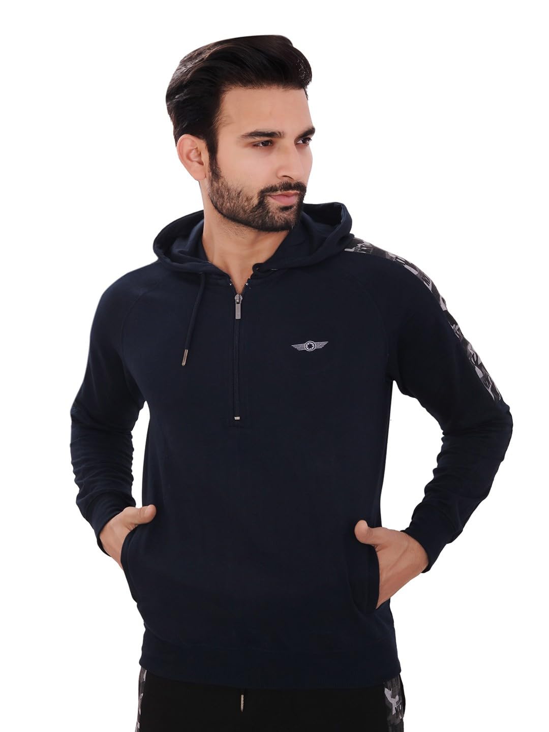 force nxt Super Combed Cotton Rich Fleece Mens Hoodie with Half Zipper & Pockets-picture-24