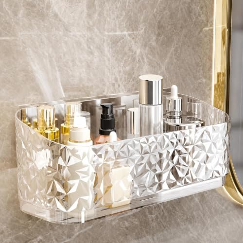 Image of Xmart India Self Adhesive Bathroom Shelf, Bathroom Organizer, Wall Mounted Bathroom Rack with Toothbrush Holder, Waterproof & Rustproof Storage Shelf Bathroom & Kitchen(1 Pc Shelf + Brush Holder)