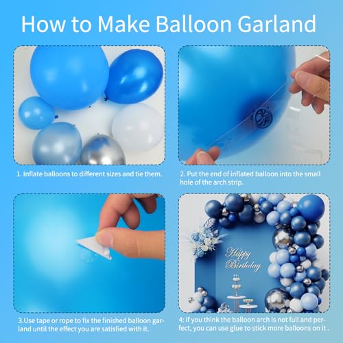 image for RUBFAC 144pcs Blue Balloons Arch Garland Kit, 18/12/10/5 Inch Blue Whi