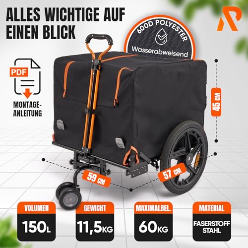 Rigid. Fahrradanhänger/Transportwagen Faltbar Wasserdicht 2in1 | 150L max 50kg | Lastenanhänger Bollerwagen Handwagen - Fahrradtour Reisen Outdoor - Jetzt Bilder ansehen