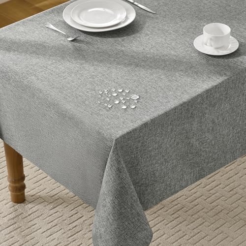FIBORIA Nappe Extérieurs Rectangulaire 140x240 cm Anti Tache Nappes Gris en Aspect Lin,...