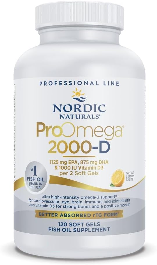 Nordic Naturals ProOmega 2000-D, Lemon Flavor – 120 Soft Gels – 2150 mg Omega-3 + 1000 IU D3 – Ultra High-Potency Fish Oil – EPA & DHA – Brain, Heart, & Immune Health – Non-GMO – 60 Servings Nordic Naturals ProOmega 2000-D, Lemon Flavor – 120 Soft Gels – 2150 mg Omega-3 + 1000 IU D3 – Ultra High-Potency Fish Oil – EPA & DHA – Brain, Heart, & Immune Health – Non-GMO – 60 Servings