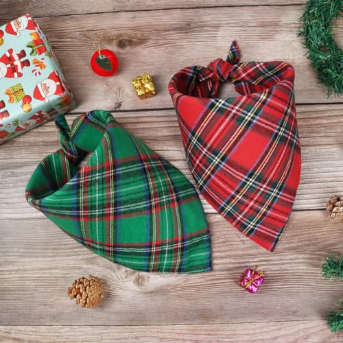 Vivifying Halstuch Hund, 2Pcs Einstellbare Dreieck Hundehalstuch mit Schachbrettartig, Hundekostüm Weihnachten für kleine mittlere große Hunde-L