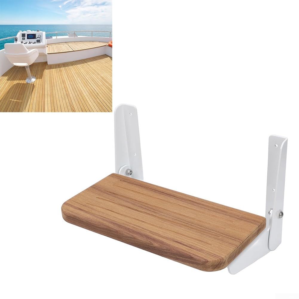Reposapiés plegable hecho de madera de teca maciza y aleación de aluminio para mayor comodidad del operador en el timón de cualquier barco o yate con estilo moderno, 305 x 158 mm