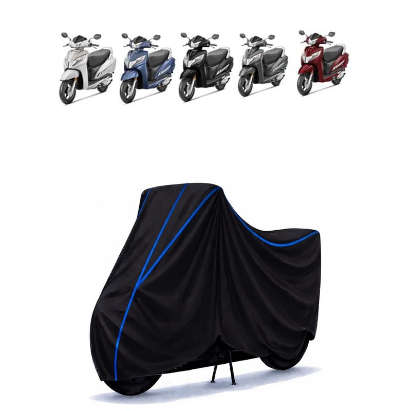 Image of Scooty Cover Water Resistant for Activa | Universal Scooter & Bike Cover | Heavy Duty UV Protection | Dust, Rain & Scratch Protection | Elastic Fit All Weather Indoor Outdoor | Black with Blue Piping