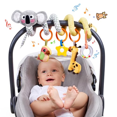 Image of TUMAMA Spiral Car Seat Toys Baby Toys for 0 3 6 9 12 Months, Infant Stroller Toy Newborn Hanging Toys with Rattle, Teether