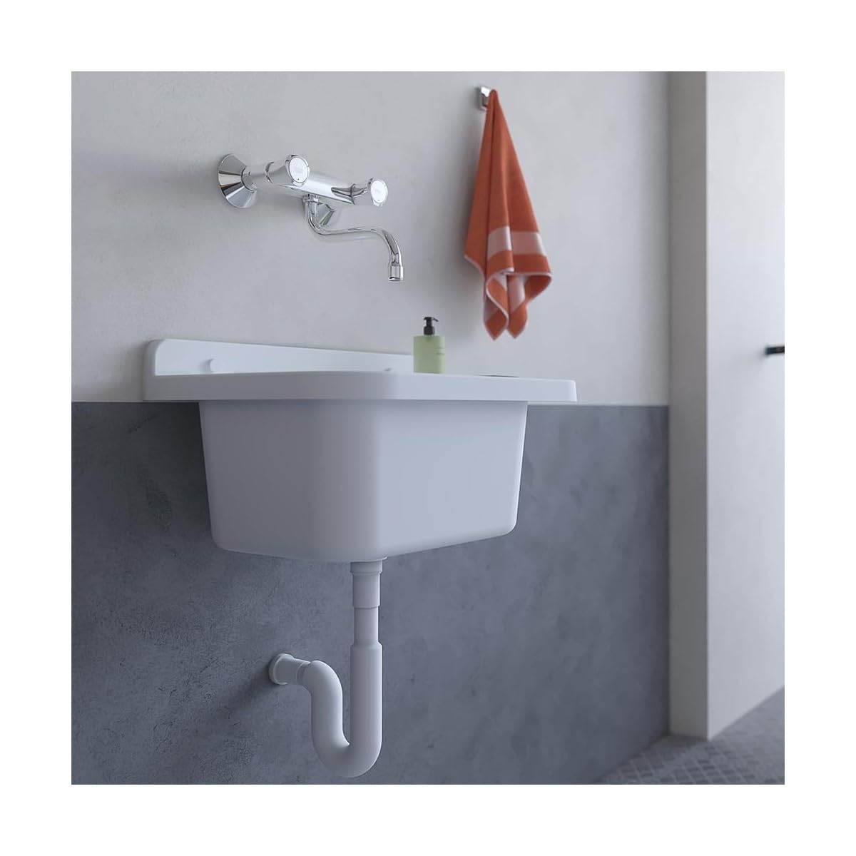 INTEC - Lavabo da parete in resina bianca 50 x 32 cm Lavabo a sospensione antiurto - Lavello Lavapano Bagno WC Garage Lavanderia