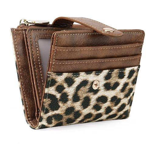 Image of GOIACII Small Women's Wallet Cute Credit Card Holder RFID Blocking Leather Billfold Leopard Print Brown
