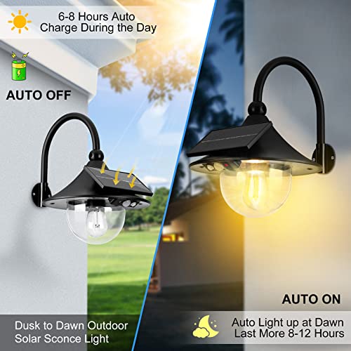 Uooiumoy 2 Pack Solar Barn Lights Outdoor With 3 Lighting Modes, Motion Sensor Led Wall Sconce Waterproof, Dusk To Dawn Gooseneck Exterior Porch Lights Fixtures Wall Mount Lanterns For House Doorway #TOP4