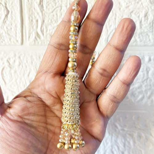 Image of Adikala Craft Store Handmade Ethnic Latkan Tassel Set of 2 for Saree Pallu, Blouse, Suits, Dupatta, Lehenga Decor (Golden French Wire)