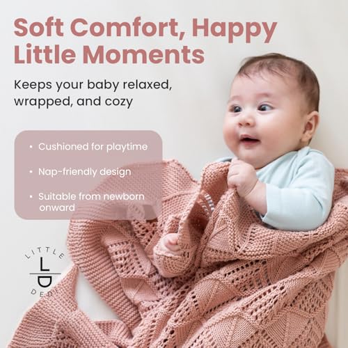 Image of Emily Design 100% Organic Cotton Baby Blanket 80 x 100 cm Pink - GOTS Certified, Soft Swaddling Cloth, 80 x 100 cm, Gender Neutral, Newborn Cuddly Blanket