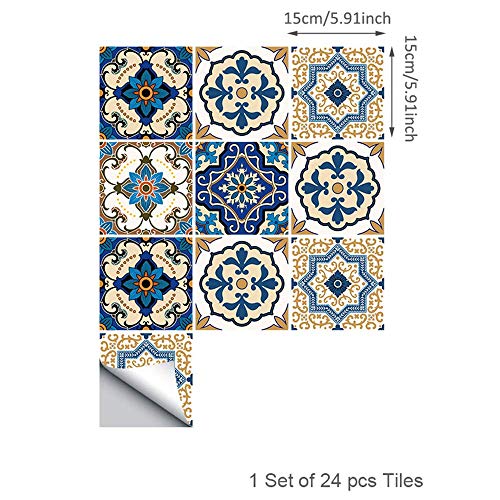Topmail 24 Piezas Azulejos Adhesivos Suelo 15x15cm Azulejos Vinilo Adhesivo Adhesivo Decorativo para Azulejos para baño y Cocina Stickers