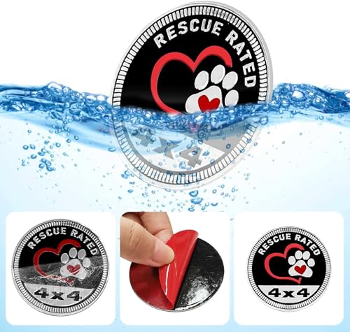 Image of Rescue Paw Badge Rated Car Emblem, 4 x 4 Automotive Car Badge Decals Stickers 3D Metal Car Badges Round Emblem Decals Compatible with Jeep Wrangler Vehicles Trucks SUV + Mask Hook Emblems(ZS063)