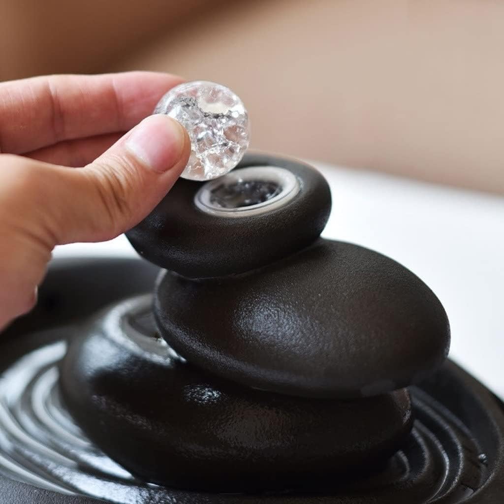 Tabletop Water Fountain Casual Tabletop Fountain Ceramic Zen 3 Tier Stone Mountain Fountain Home Ceramic Decor Crafts, Black Indoor Fountain