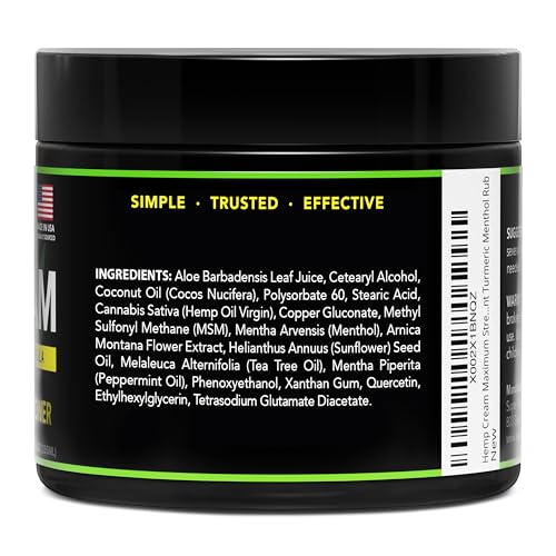 Image of Hemp Cream Maximum Strength Arnica MSM Menthol Aloe for Localized Use 8 oz