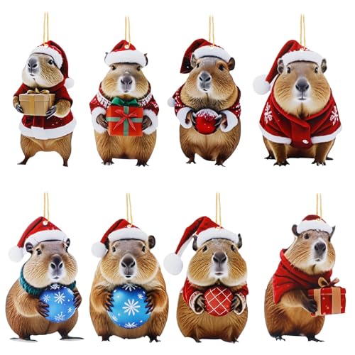 8er Set Flache Capybara Weihnachtsbaumschmuck 2D Acryl...
