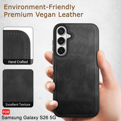 Image of TheGiftKart Genuine Leather Finish Back Cover Case for Samsung Galaxy S26 5G | Shockproof Design | Camera & Screen Protection | Stunning Minimalist Design Back Case Cover (Faux Leather & PC, Black)