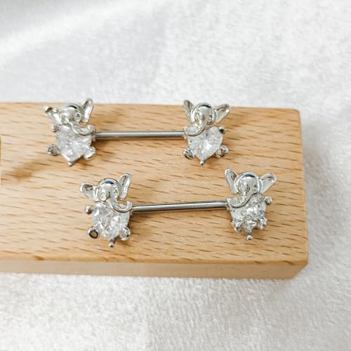 Niaspi 14G Baby Elephant Nipple Rings For Women Surgical Steel Clear Cz Diamond Animals Nipple Studs Straight Bar Barbell Nipplerings Body Piercing Jewelry thumb #2