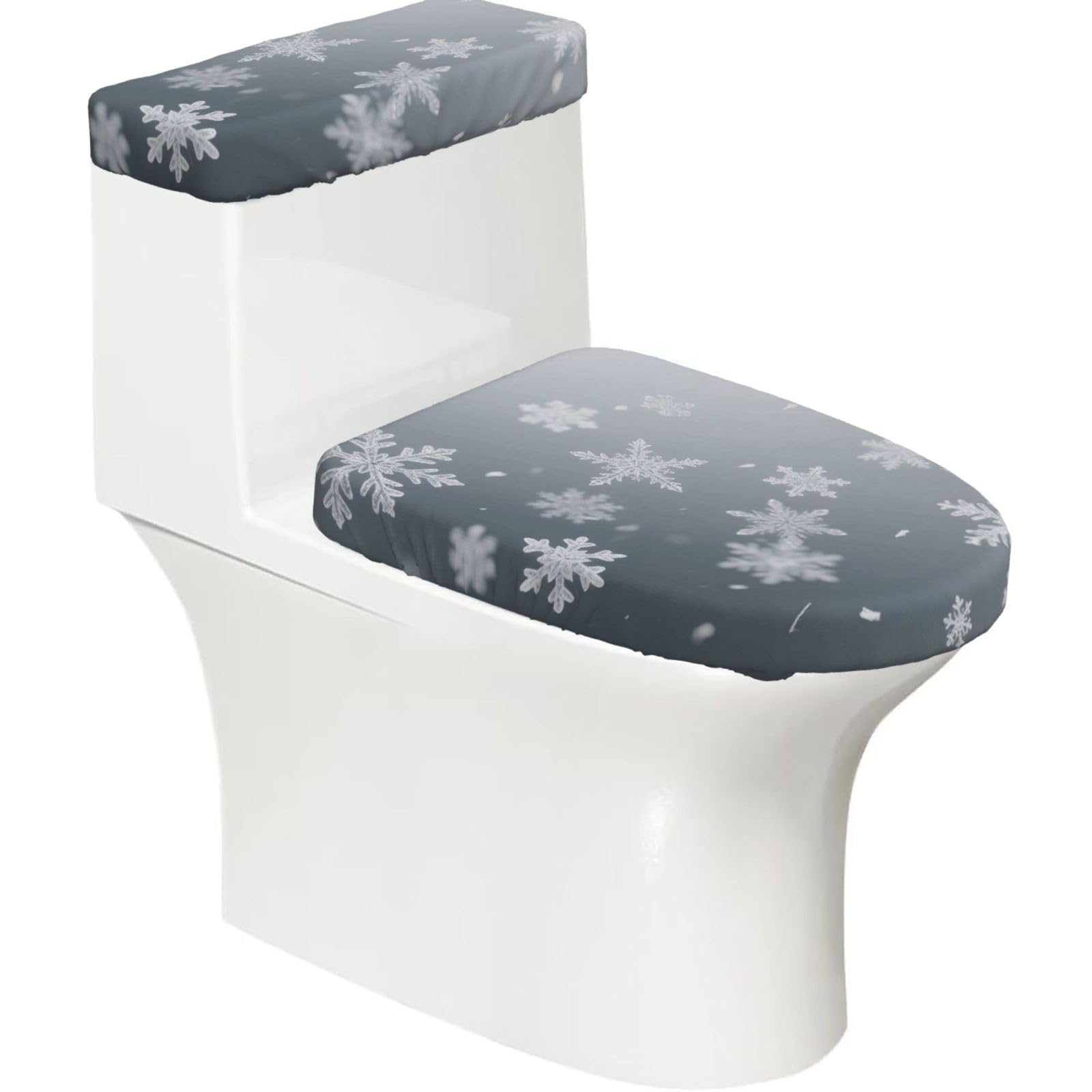 FekiLoot Snowflakes Toilet Lid Cover and Toilet Tank Cover Set of 2,Dust Splash Resistant Toilet Top Covers Soft Washable Toilet Lid Seat Cover for Bathroom Office Home Decor
