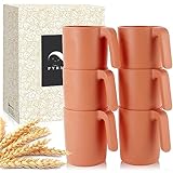 PYRMONT Wheat Straw Cups-Reusable Plastic Cups Set of 6,16 oz Cups with Handles for Kitchen,Unbreakable Drinking Cups for Camping,BPA-Free,Dishwasher & Microwave Safe