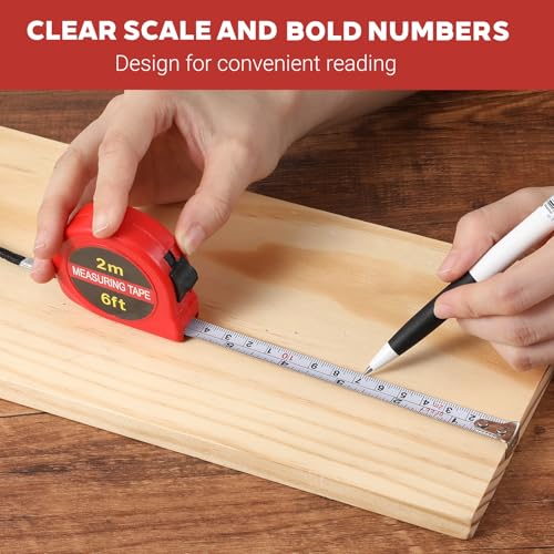 50 Cintas Métricas Retráctiles Mini 6 FT Rojas miniatura 4