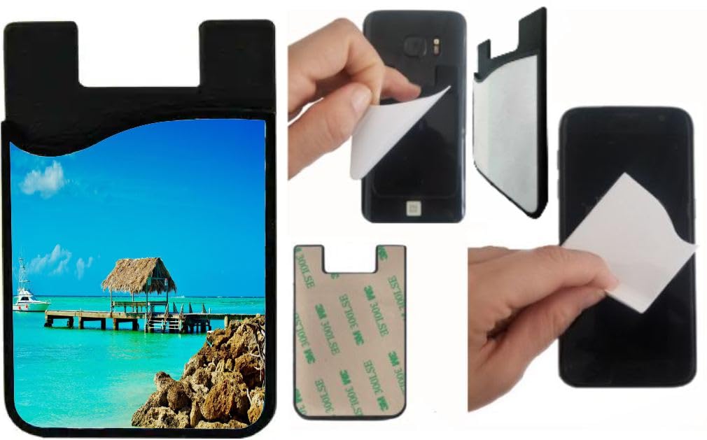Island Gifting Neoprene Stick-on ID Card Holder for iPhone/Galaxy/Google Android Cases Featuring Image of a Beautiful Ocean View in Bahamas, baham1, cell-sleeve-mas-387