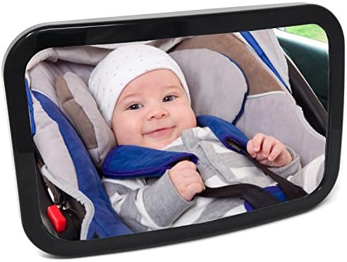 Baby Car Mirror for Back Seat, New Secure Fixing for Maximum Safety Visibility and Stability, View Infant in Rear Facing Car Seat, Size 11.5 by 7.5 inches, Includes Microfiber Cloth, Baby Shower Box