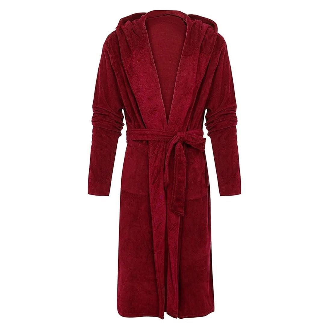 Albornoz acogedor para hombre hasta la rodilla de felpa bata de invierno manga larga cálido alargado chal de felpa bata de baño blanco XL, blanco, XL
