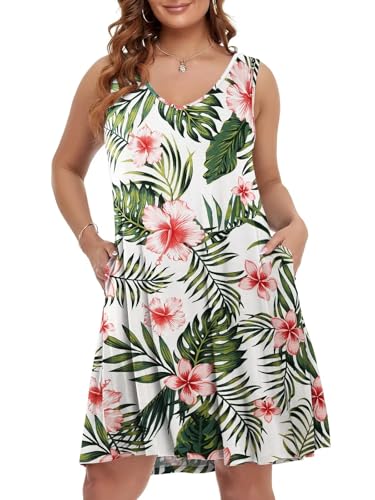 Image of BELAROI Women Casual Summer Beach Dresses Plus Size Sundress V Neck Pockets Swing Tank Dress Cover Ups