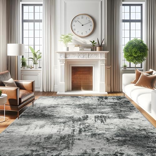 RUUGME Washable Abstract Rug 8X10: Living Room Large Vintage Area Rug Soft Indoor Low Pile Carpet for Bedroom, Dining Room Non-Slip Backing Stain Resistant Decor Machine Washable Mat 8X10 blackA