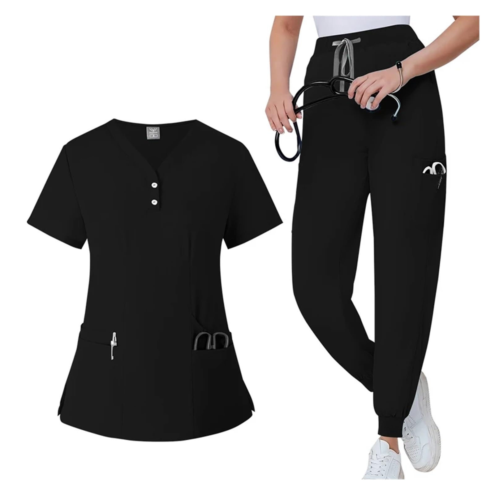 Pijama Enfermera Mujer Conjunto de Uniforme quirúrgico for médicos y Enfermeras, con Cuello en V, Bolsillo, elástico, de Secado rápido, Camiseta y Pantalones, for Dentistas y orales.