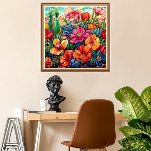 Image of Fanxvivy Stamped Counted Cross Stitch Kits for Adults Printed Cross-Stitch Patterns 11CT Stamped or Counted Cross Stitching Embroidery Kit Needlepoint Kits-Colorful Flowers Succulent Plants 18x18 inch