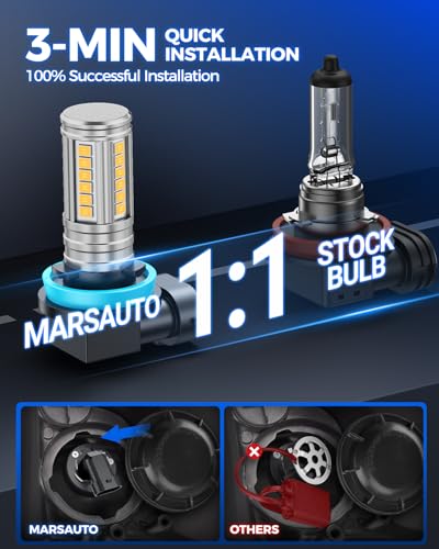 Image of Marsauto H16 H8 Led Fog Light Bulb Yellow 12,000LM, 1:1 Size H11 Yellow Fog Lights, Real 360 Illumination 3000K Amber Strong Penetration, Upgraded LED Chips H11 H8 Fog Bulb, Tail Light Covers