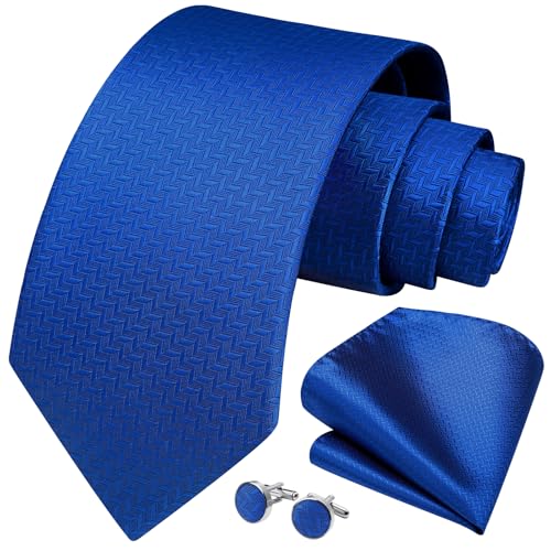 Image of HISDERN Mens Tie Set Classic Woven Ties and Pocket Square Cufflinks Set Formal Business Wedding Neckties Handkerchief