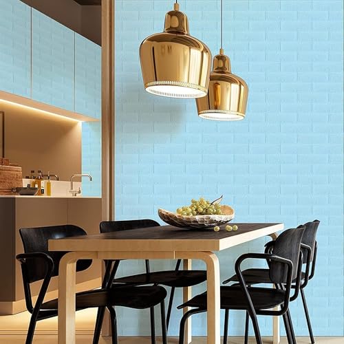 Image of KASHIVAL Self-Adhesive Waterproof PE Foam 3D Wall Panels Wallpaper Sticker for Bathroom, Living Room, Hotel and Home Decoration (70 x 70cm, Appx. 5.3Sq Feet) (JD Blue Brick)